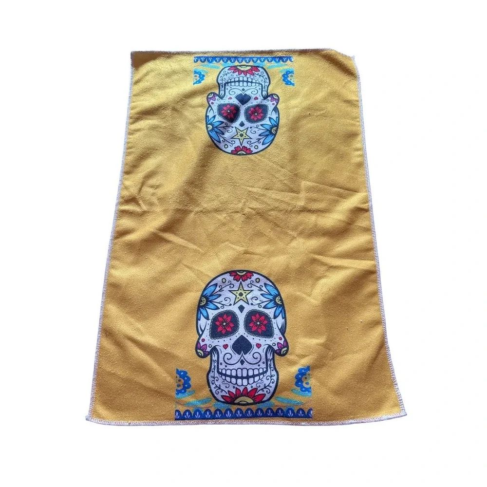 NEW kitchen hand towel‎ microfiber 15x23 inches SUGAR SKULL yellow